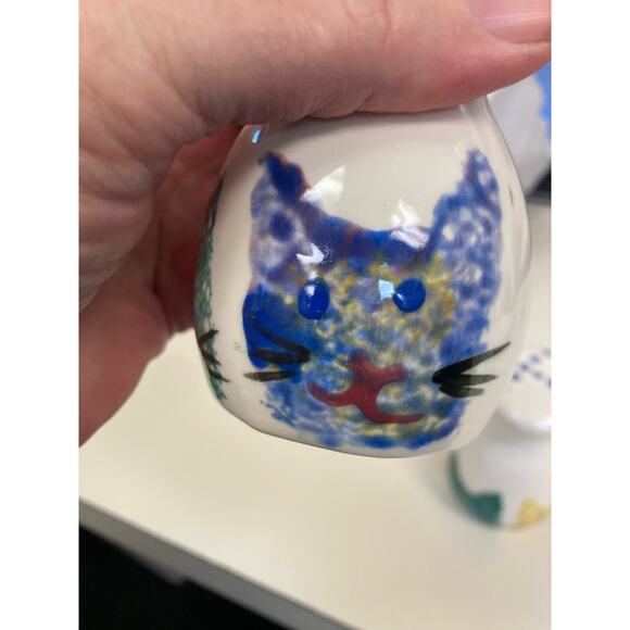 Cat Faces Hand Painted Salt & Pepper Set Mexico 3.5"‎ Tall x 2" w - Picture 12 of 14